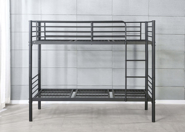 Anmer Metal Bunk Bed with Mesh Bases in Black, Single Over Single