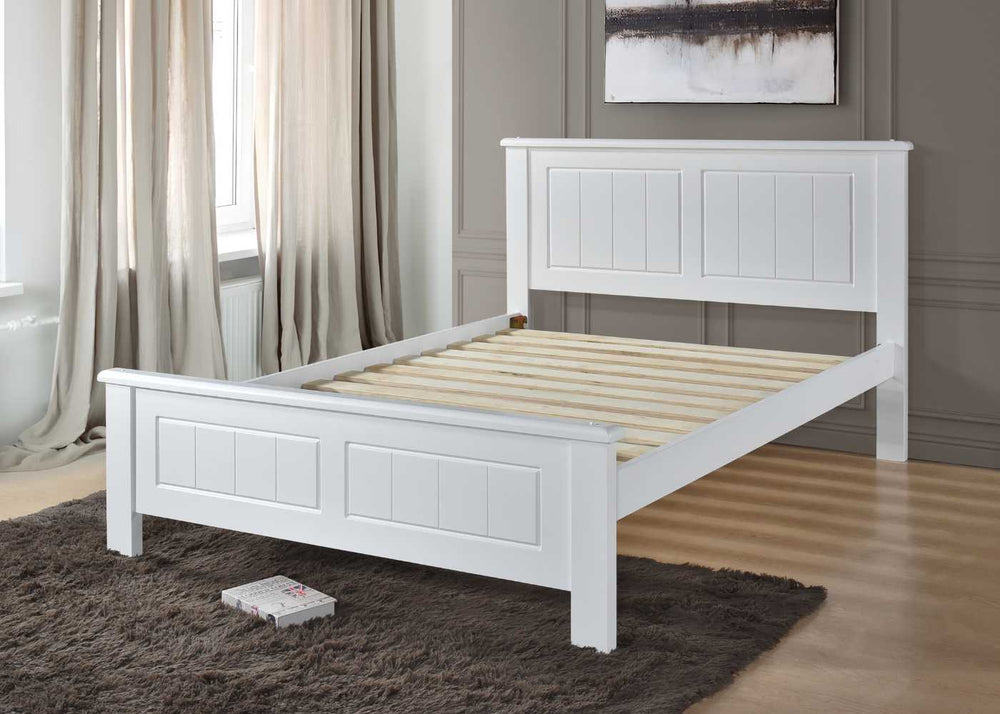 Caister Wooden Bed with Mattress in White, Double Size