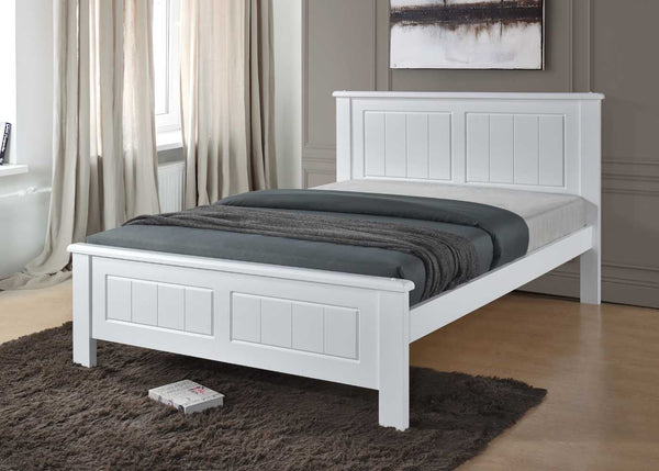 Caister Wooden Bed with Mattress in White, Double Size