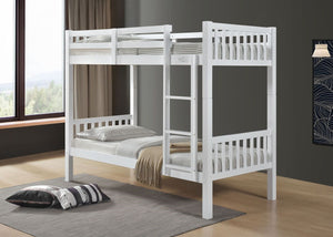 Kelling Shaker-Style Wooden Bunk Bed with Mattresses in White, Single over Single