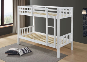 Strong Wooden Bunk Bed with Extra Thick 22mm Slats, in White