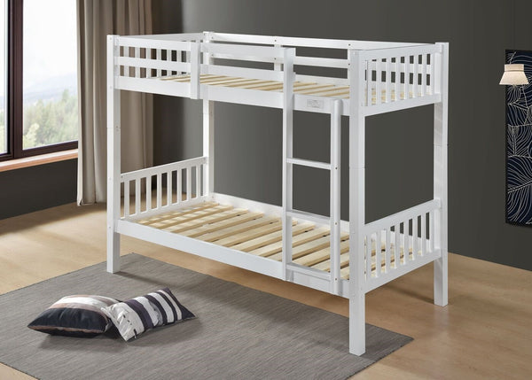 Strong Wooden Bunk Bed with Extra Thick 22mm Slats, in White