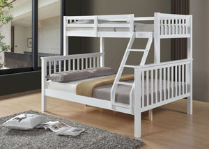 Kelling Triple Wooden Bunk Bed With Mattresses in White, Single over Double