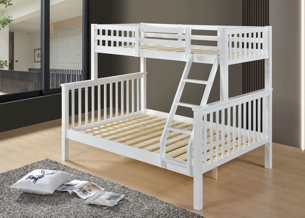 Strong Shaker-Style Wooden Triple Bunk Bed with Extra Thick 22mm Slats, in White