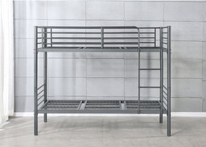 Anmer Metal Bunk Bed with Mesh Bases in Grey, Single Over Single