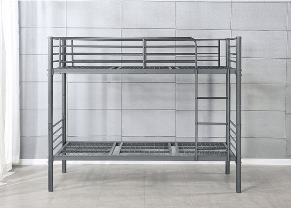 Anmer Metal Bunk Bed with Mesh Bases in Grey, Single Over Single