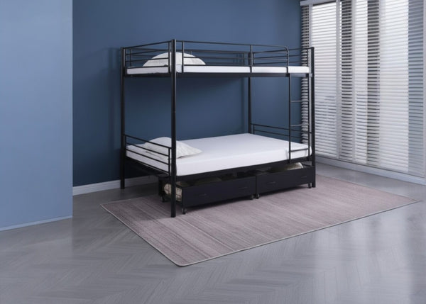 Anslow Quad Bunk in Black Finish, with Metal Storage Drawers