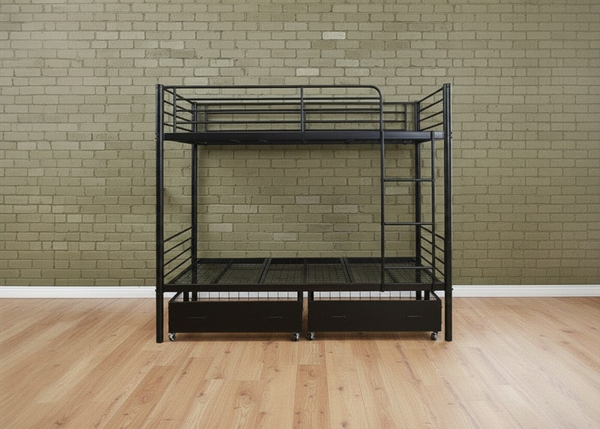 Anslow Quad Bunk in Black Finish, with Metal Storage Drawers