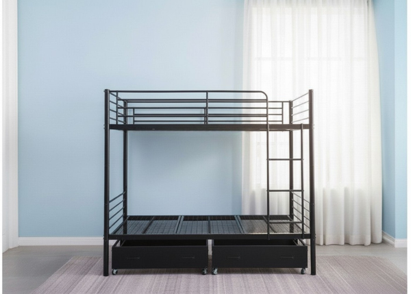 Anslow Bunk Bed in Black Finish, with Metal Storage Drawers