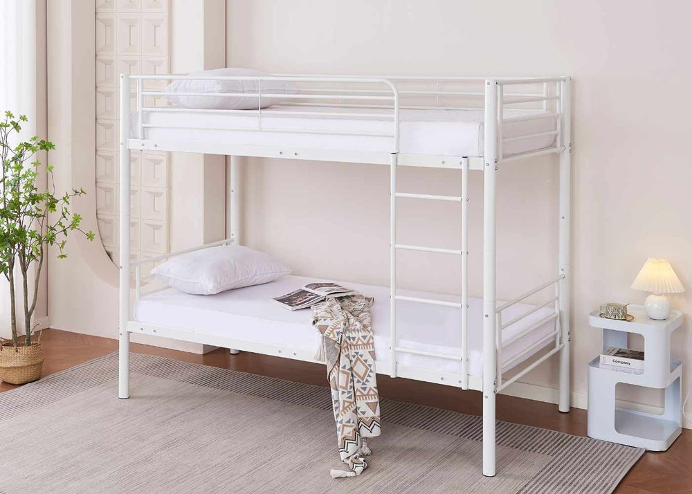 Bircham Bunk Bed with Mattresses in White, Suitable for Ages 6 and Up, Including Adults