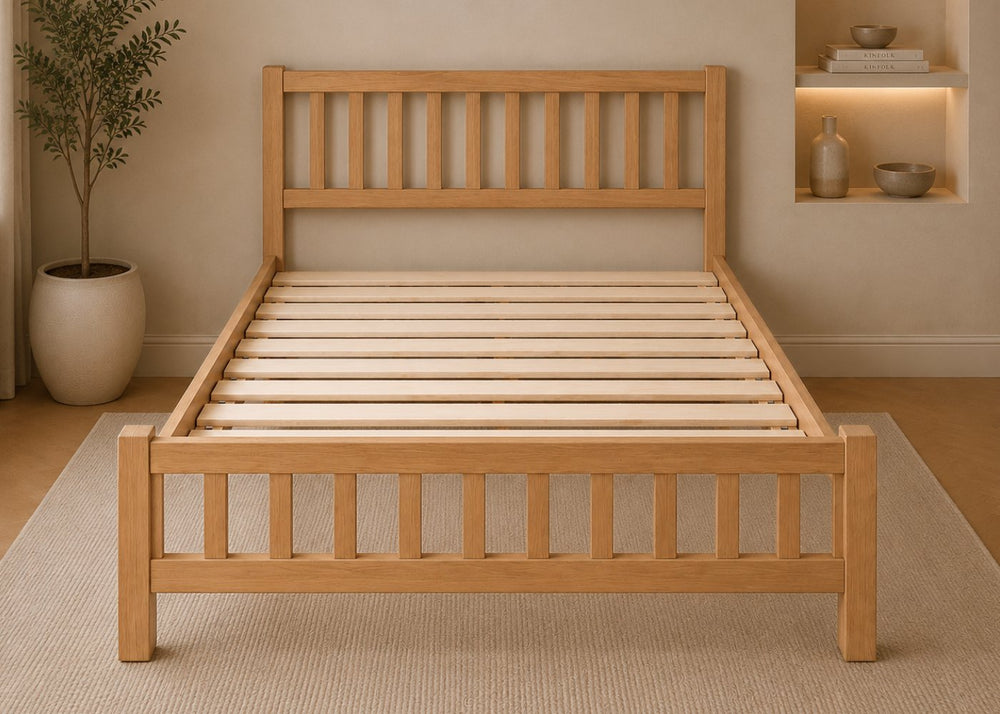 Banbury Wooden Bed Frame with Mattress in Oak Finish