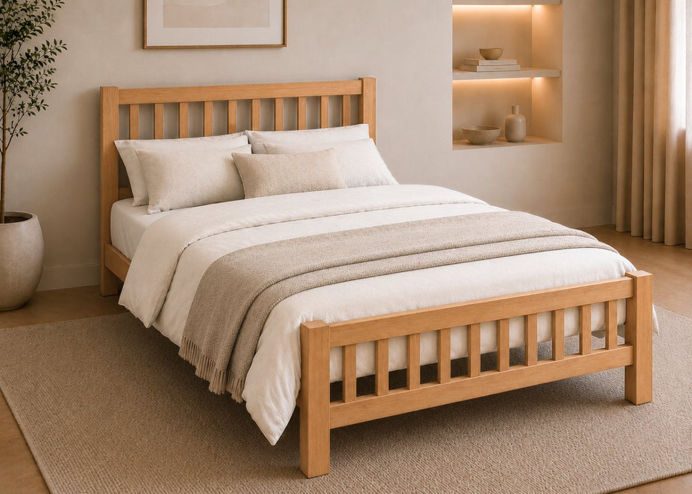 Banbury Wooden Bed Frame with Mattress in Oak Finish