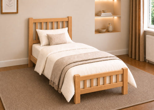Single Banbury Wooden Bed Frame with Mattress in Oak Finish