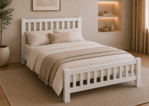 Banbury Wooden Bed Frame with Mattress in White Finish