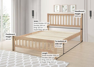 Banham Wooden Bed Dimensions, Small Double to Super King