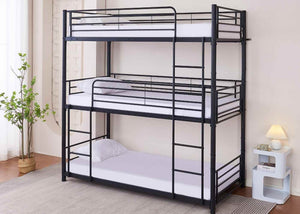 Bircham 3 Tier Metal Bunk Bed with Mattresses, Suitable for Ages 6 and Up, Including Adults
