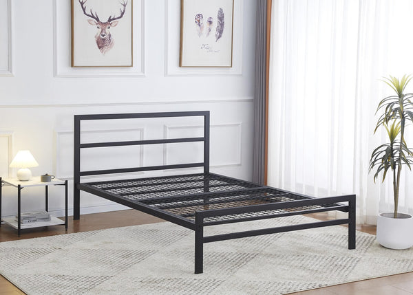 Modern Industrial Style Bed Frame in Black, Square Design with Heavy-Duty Mesh Support