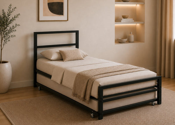 Single Bloxworth Metal Bed with Trundle and Mattress