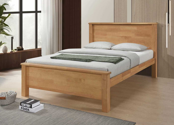 Dereham Wooden Bed Frame with Mattress in Oak Finish, Double Size