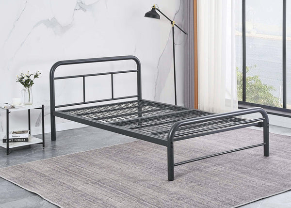 Minimalistic-Design Metal Bed Frame with Strong Mesh Base in Grey, Suitable for Contract Use