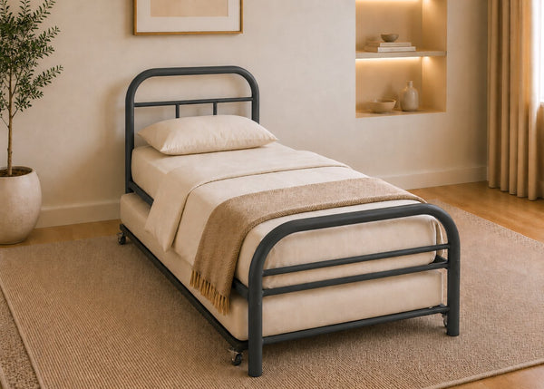 Single Crosby Metal Bed with Trundle and Mattress