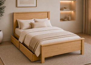 Derwen Wooden Bed Frame with 2 Wooden Storage Drawers