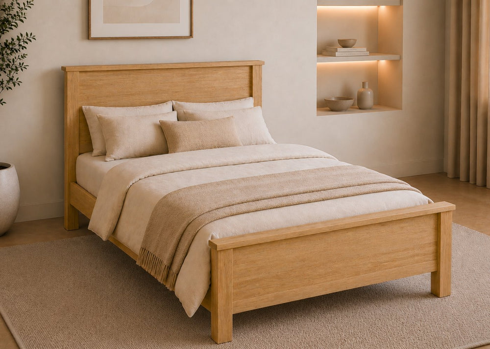 Derwen Wooden Bed Frame with Mattress in Oak Finish