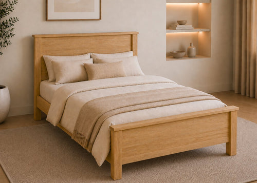 Derwen Wooden Bed Frame with Mattress in Oak Finish