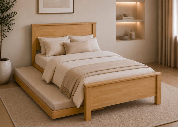 Derwen Wooden Bed Frame with Trundle and Mattress