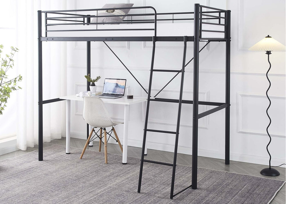 Space-Saving Metal High Sleeper with Reinforced Mesh Base in Black, Suitable for up to 20 Stone