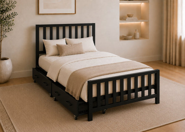 Holbrook Black Metal Bed with 2 Metal Storage Drawers