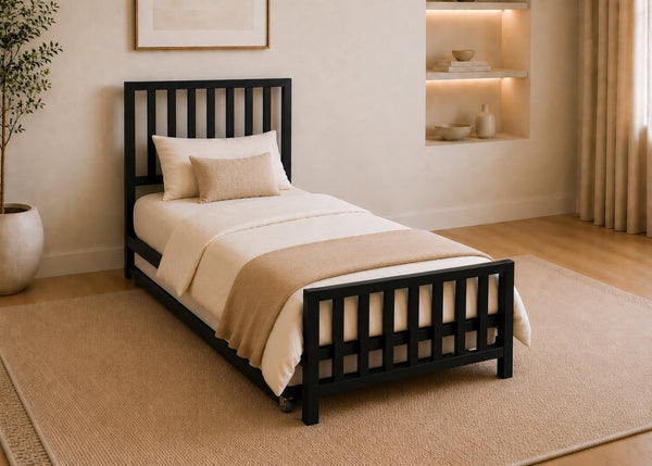 Holbrook Black Metal Bed with Trundle and Mattress