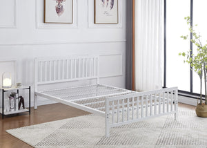Modern Vertical Bar Design Metal Bed Frame with Strong Mesh Base, in White