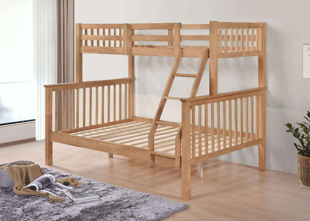 Kelling Triple Wooden Bunk Bed With Mattresses in White, Single over Double