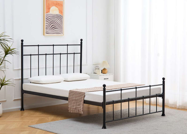 Letton Metal Bed Frame with Mattress in Black, Small Double Size