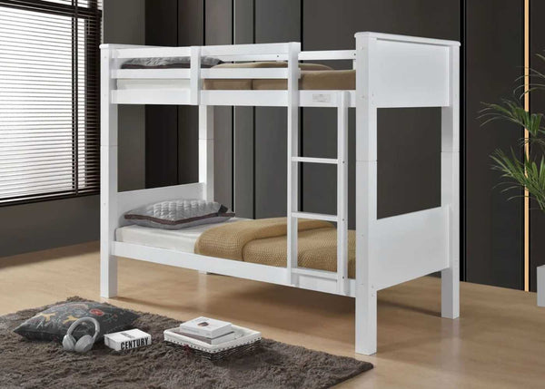 Langham Wooden Bunk Bed with Mattresses in White, Single Size
