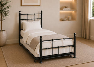 Single Letham Black Metal Bed with Trundle and Mattress