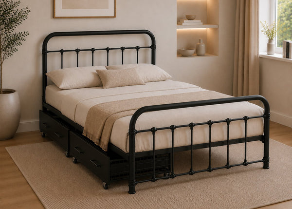 Melcombe Metal Bed with 2 Metal Storage Drawers