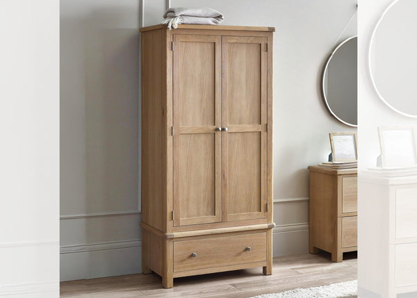 Memphis Limed Oak 2 Door 1 Drawer Wardrobe