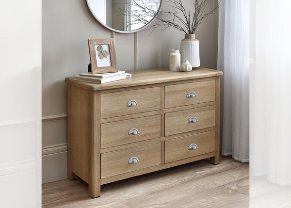 Memphis Limed Oak 6 Drawer Wide Chest