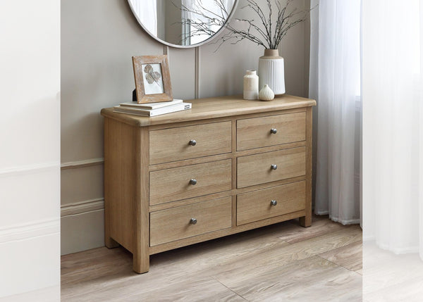 Memphis Limed Oak 6 Drawer Wide Chest