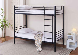 Pentney Metal Bunk Bed in Black with Mattresses, Single Over Single