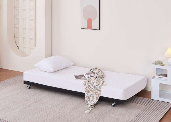 Walton Metal Trundle Bed in Black, with Mattress