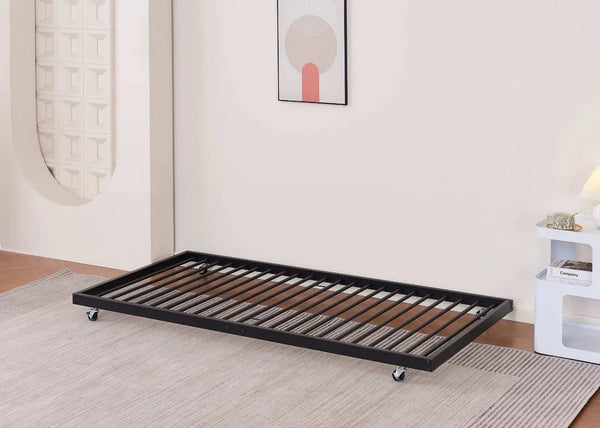 Strong Metal Trundle Bed with Metal Slats in Black, Single Size