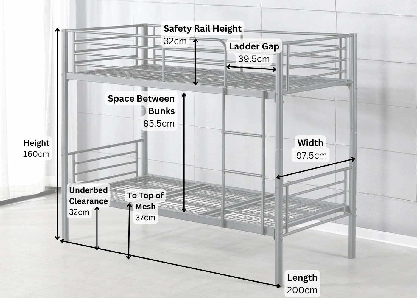 Anmer Metal Bunk Bed Dimensions