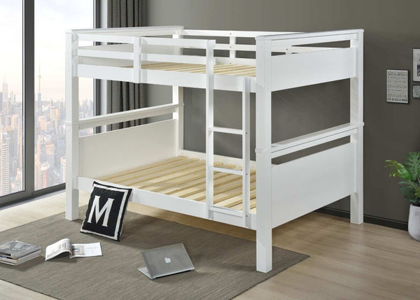 Strong Wooden Quadruple Bunk with Panel Headboards and Extra Thick 22mm Slats, in White