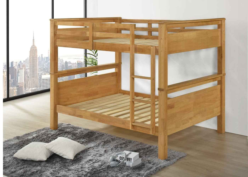 Strong Wooden Quadruple Bunk with Panel Headboards and Extra Thick 22mm Slats, in Oak Finish