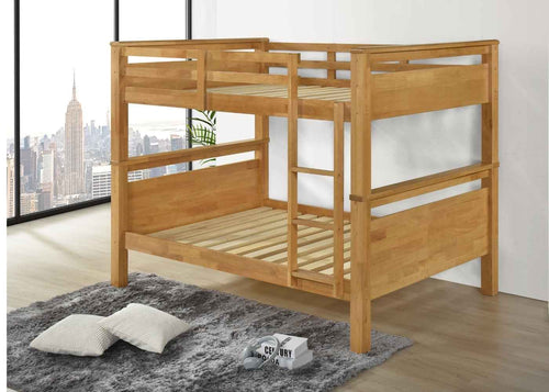 Strong Wooden Quadruple Bunk with Panel Headboards and Extra Thick 22mm Slats, in Oak Finish