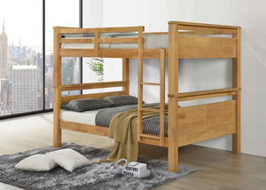 Langham Wooden Quad Bunk with Mattresses in Oak Finish, Small Double over Small Double