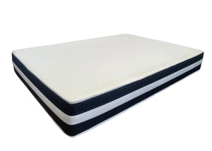 A white, firm memory foam mattress with layered sections visible, designed for extra support.